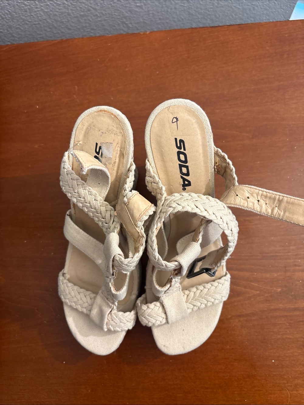 SODA women’s junior Braided Strap Sandals in Light Beige cream 9